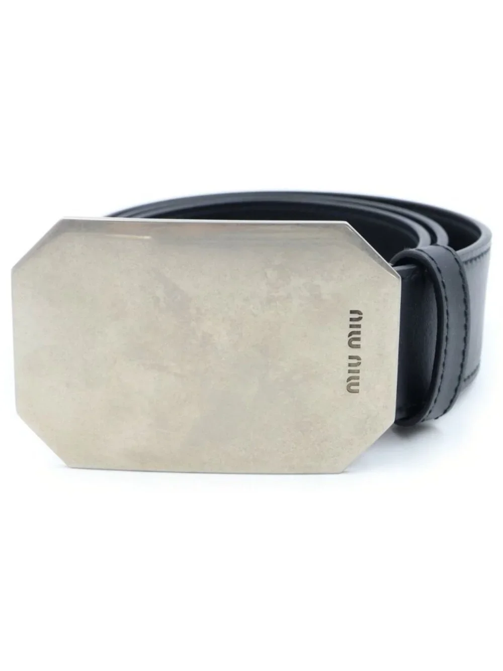 Miu Miu Logo Metal Buckle Leather Belt Calf Black